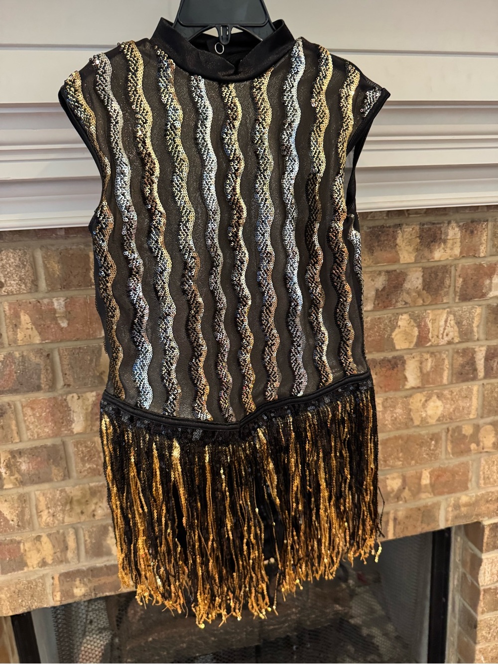 Weissman Size MC Black and Gold Sequin Fringe Dance Costume